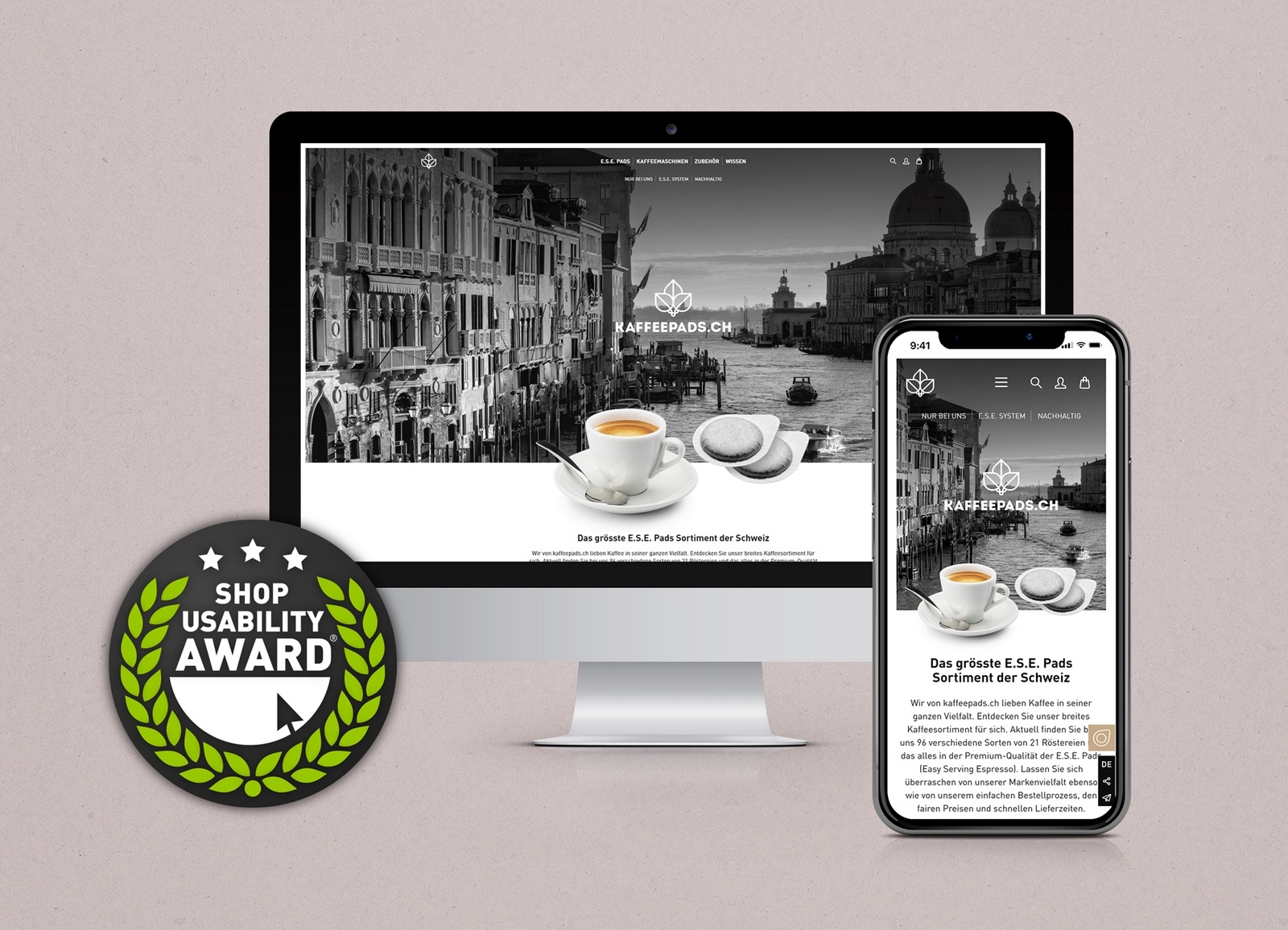 Mockup kaffeepads.ch Desktop und Mobile SUA